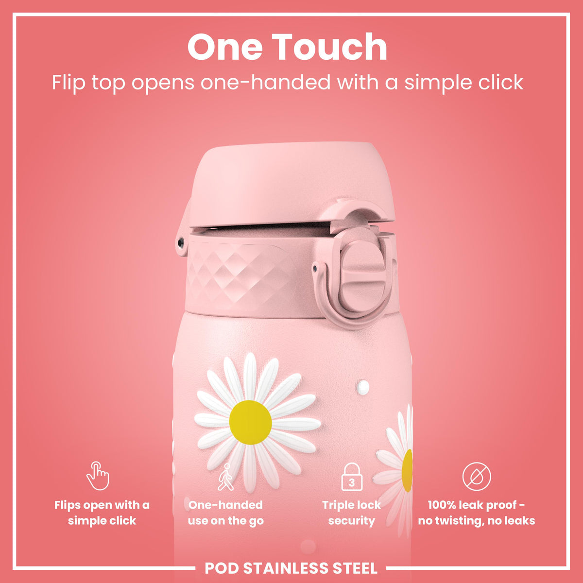 Leak Proof Thermal Steel Water Bottle, Insulated, Daisy, 320ml (11oz) — additional product photo