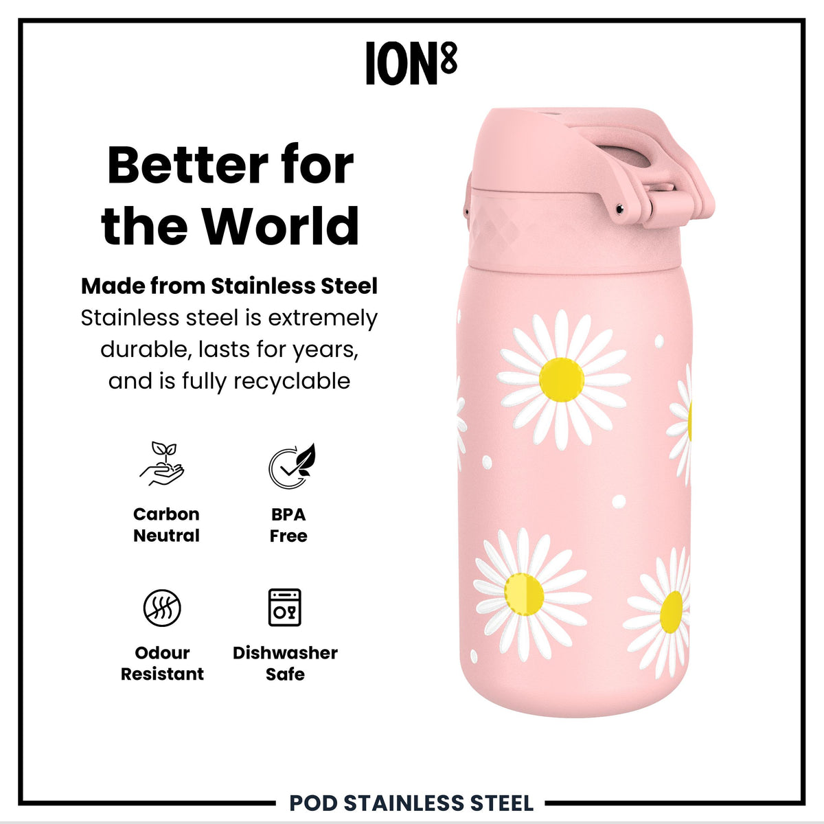 Leak Proof Thermal Steel Water Bottle, Insulated, Daisy, 320ml (11oz) — additional product photo