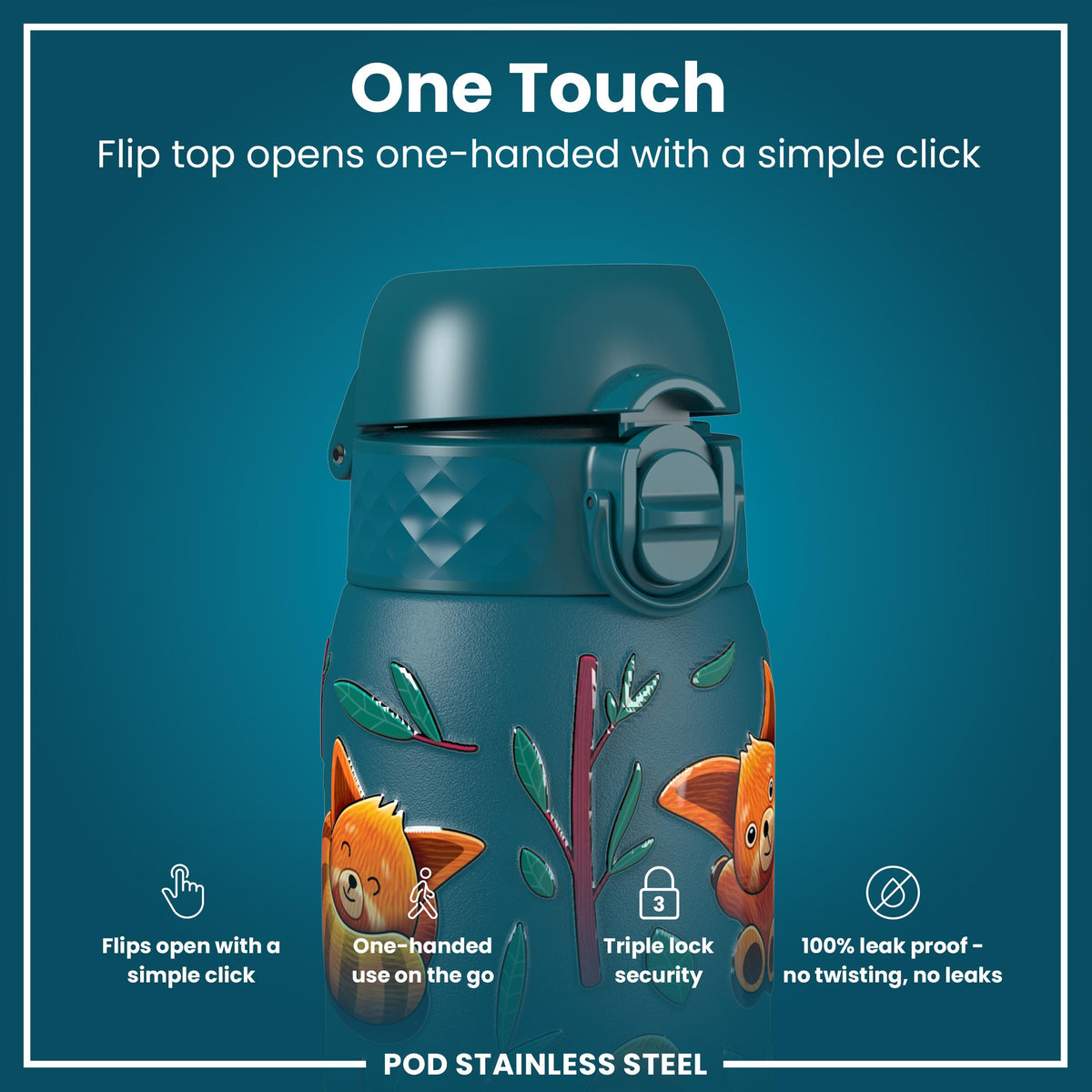 Leak Proof Thermal Steel Water Bottle, Insulated, Red Pandas, 320ml (11oz) — additional product photo