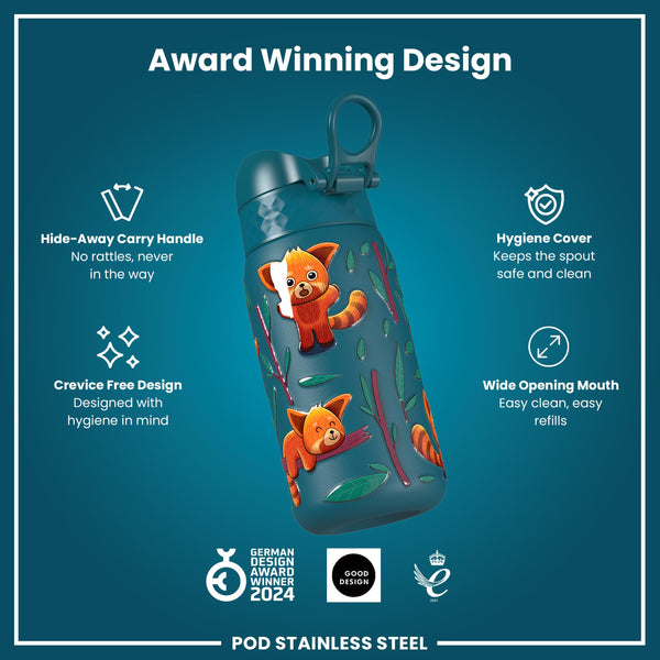 Leak Proof Thermal Steel Water Bottle, Insulated, Red Pandas, 320ml (11oz) — additional product photo