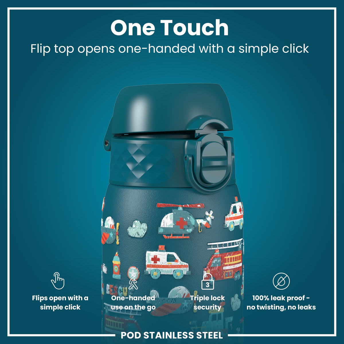 Leak Proof Thermal Steel Water Bottle, Insulated, Rescue Vehicles, 320ml (11oz) — additional product photo