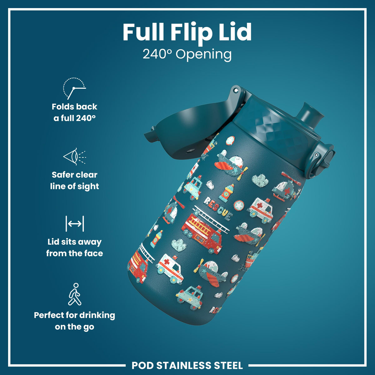 Leak Proof Thermal Steel Water Bottle, Insulated, Rescue Vehicles, 320ml (11oz) — additional product photo