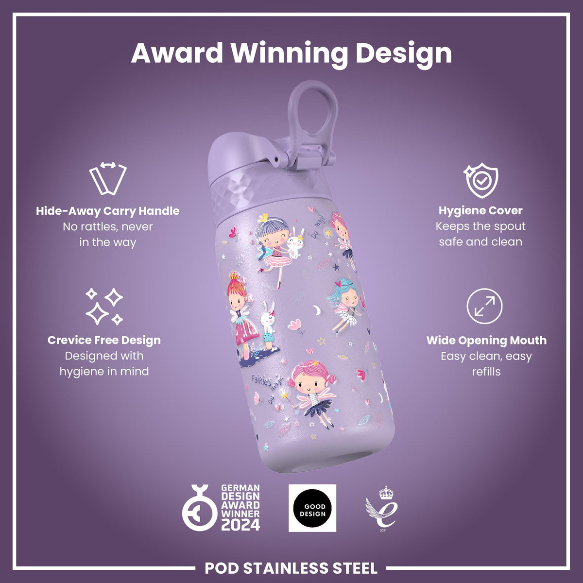 Leak Proof Thermal Steel Water Bottle, Insulated, Fairies, 320ml (11oz) — additional product photo