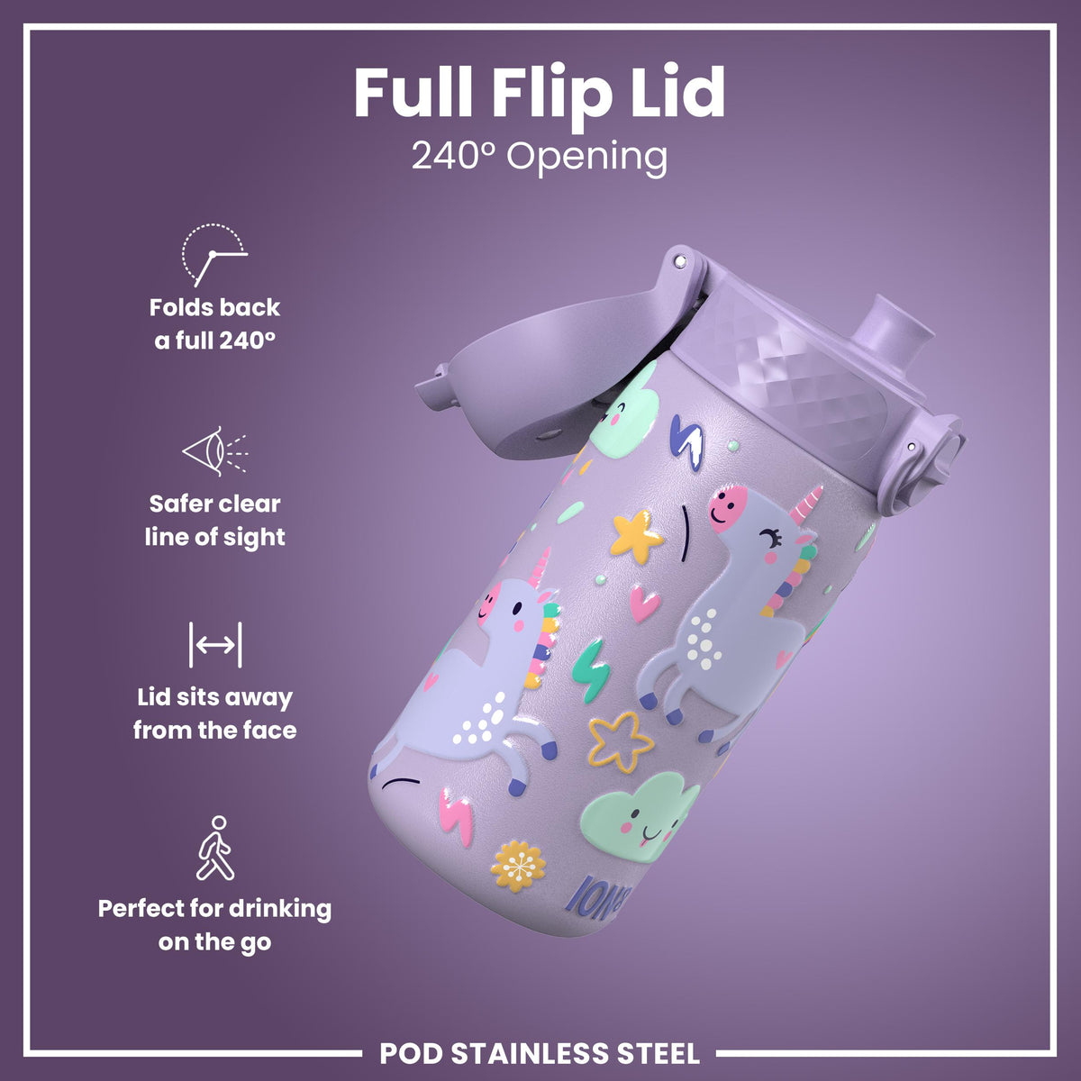 Antifugas Botella térmica de acero inoxidable, Insulated, Purple Unicorns, 320ml (11oz) — foto adicional del producto