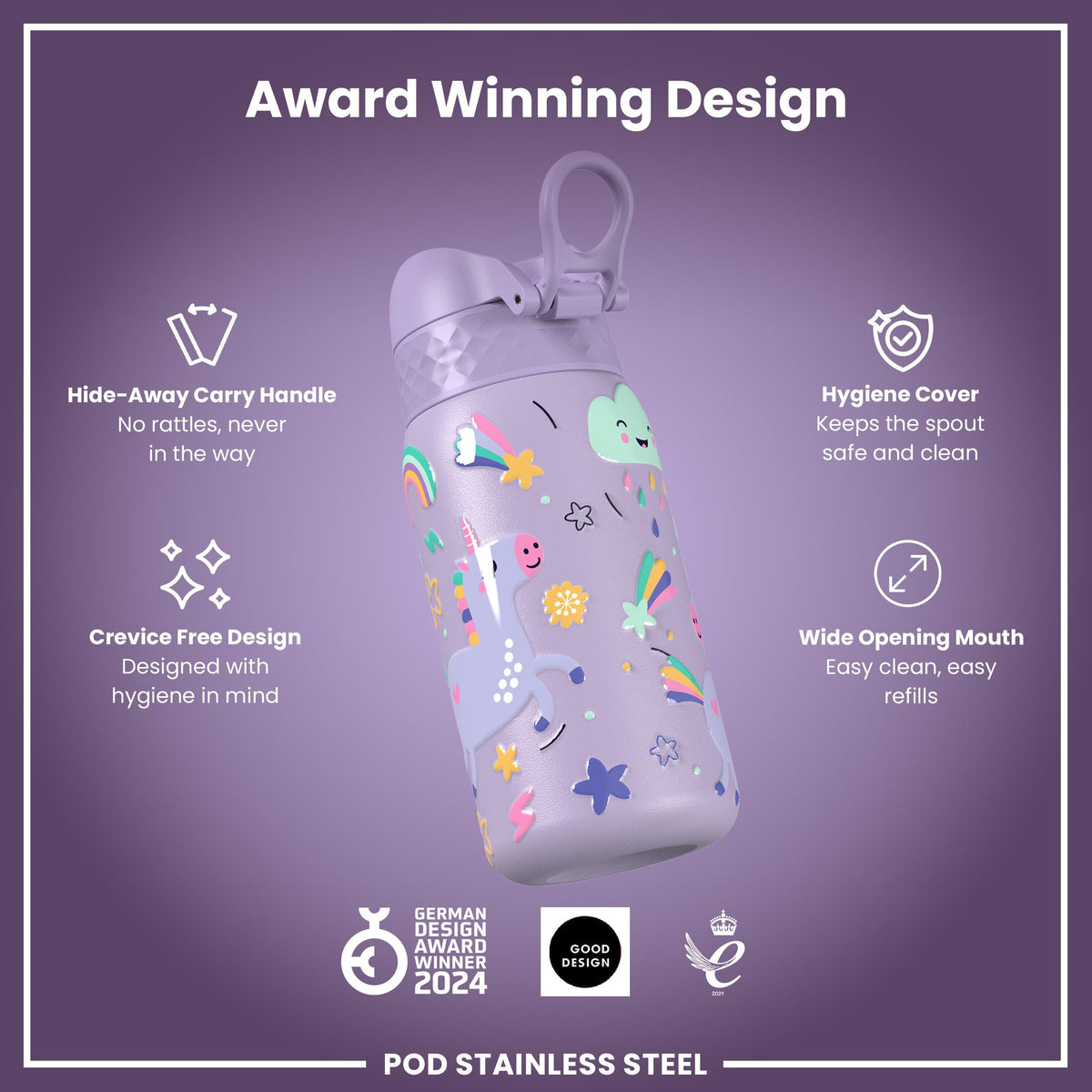 Antifugas Botella térmica de acero inoxidable, Insulated, Purple Unicorns, 320ml (11oz) — foto adicional del producto