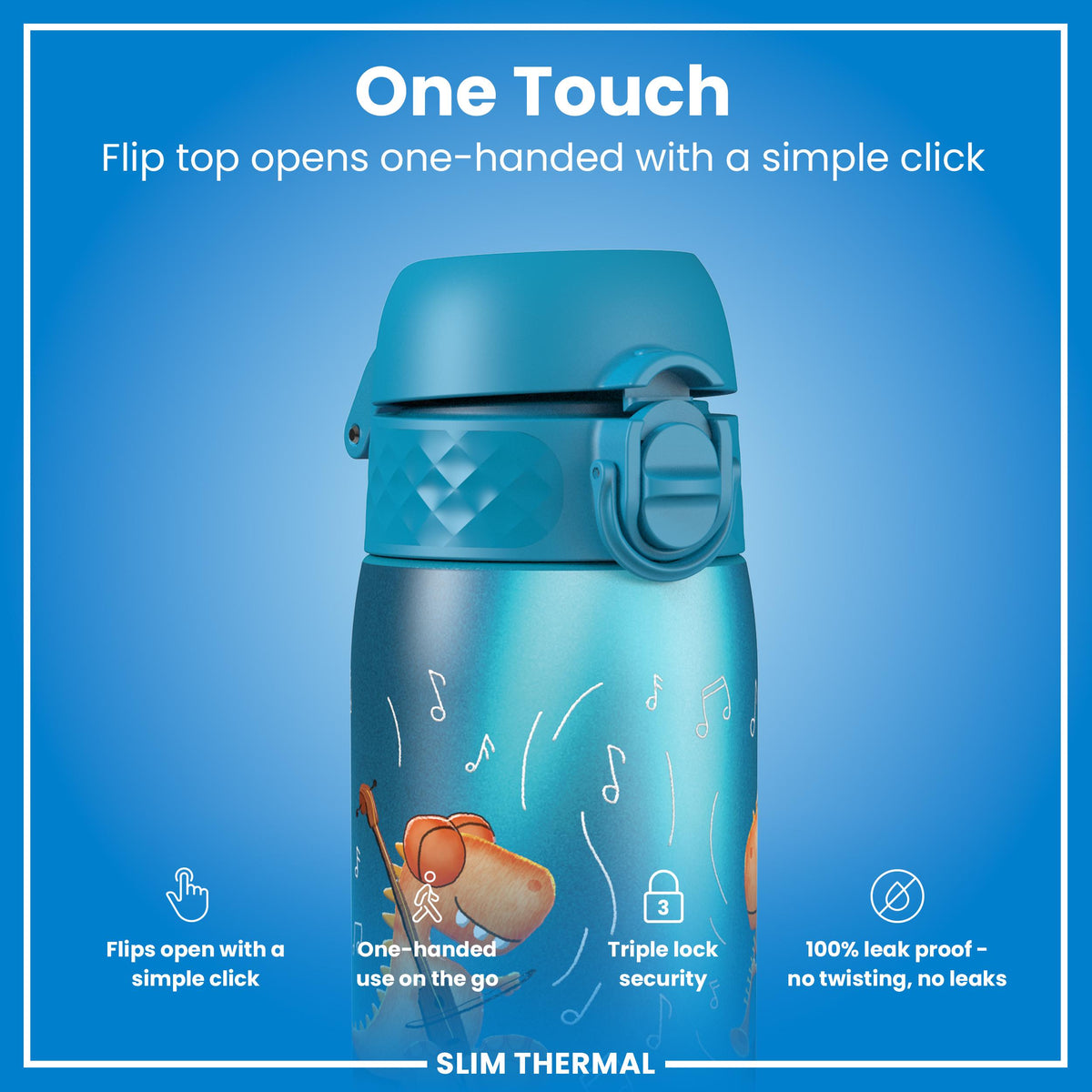 Antifugas Slim Thermal Botella de agua, Insulated Steel, Dinosaur Band, 500ml (17oz) — foto adicional del producto
