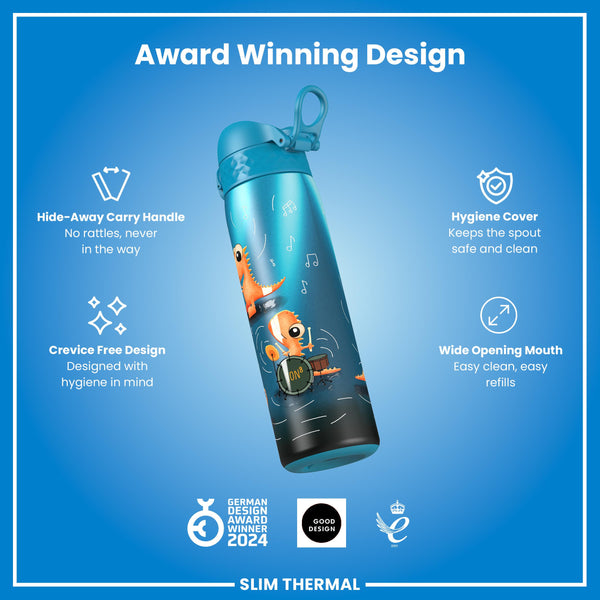 Antifugas Slim Thermal Botella de agua, Insulated Steel, Dinosaur Band, 500ml (17oz) — foto adicional del producto