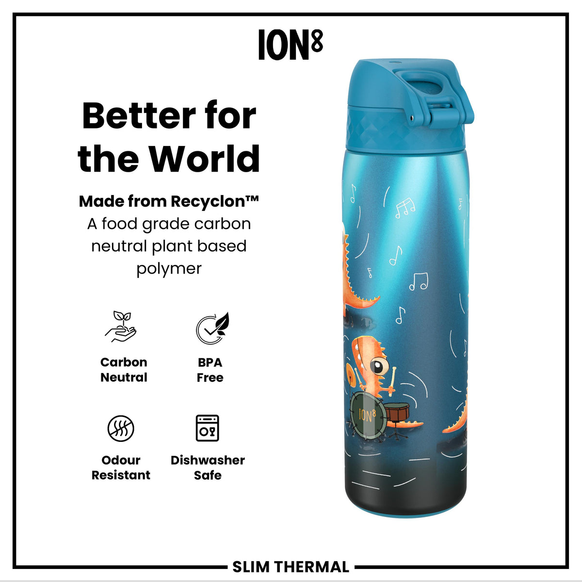 Antifugas Slim Thermal Botella de agua, Insulated Steel, Dinosaur Band, 500ml (17oz) — foto adicional del producto
