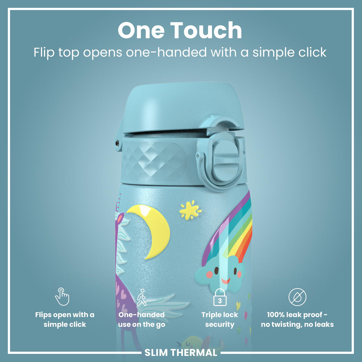 Antifugas Slim Thermal Botella de agua, Insulated Steel, Blue Unicorns, 500ml (17oz) — foto adicional del producto