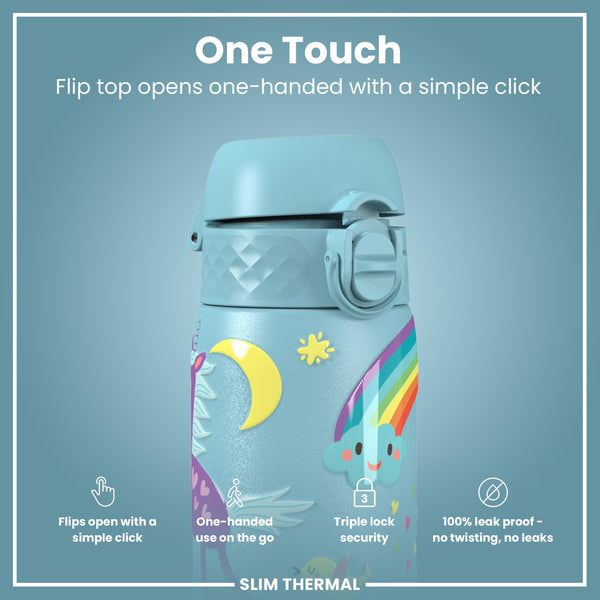 Antifugas Slim Thermal Botella de agua, Insulated Steel, Blue Unicorns, 500ml (17oz) — foto adicional del producto