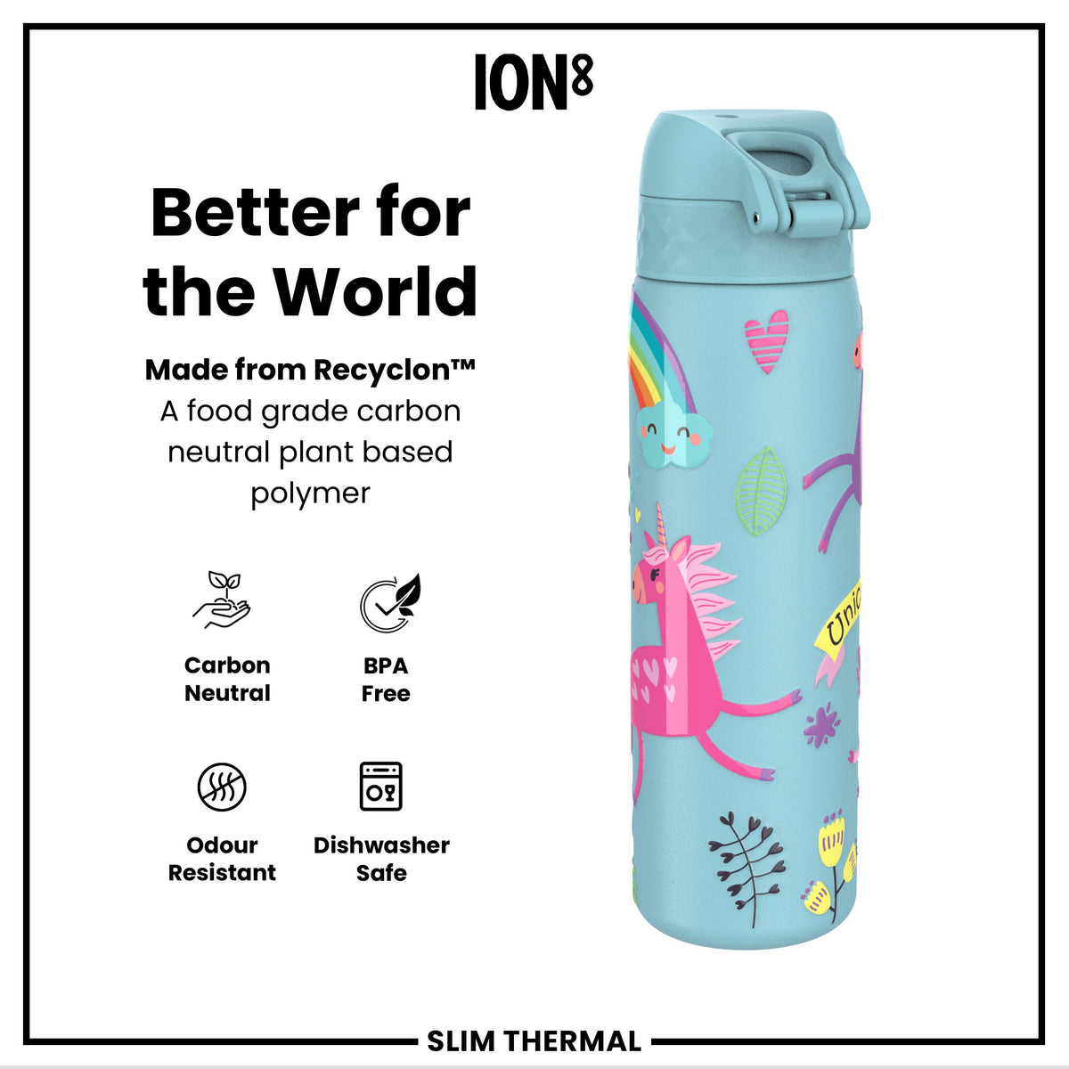 Antifugas Slim Thermal Botella de agua, Insulated Steel, Blue Unicorns, 500ml (17oz) — foto adicional del producto