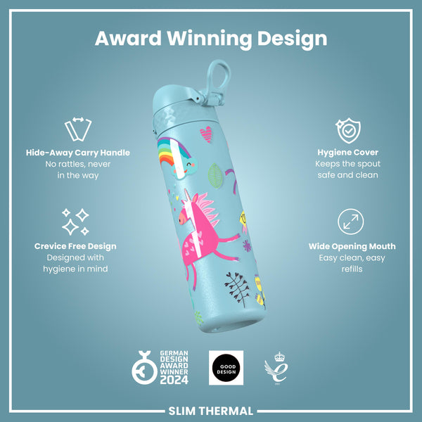 Antifugas Slim Thermal Botella de agua, Insulated Steel, Blue Unicorns, 500ml (17oz) — foto adicional del producto