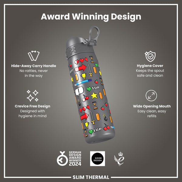 Leak Proof Slim Thermal Water Bottle, Insulated Steel, Gamer, 500ml (17oz) — additional product photo