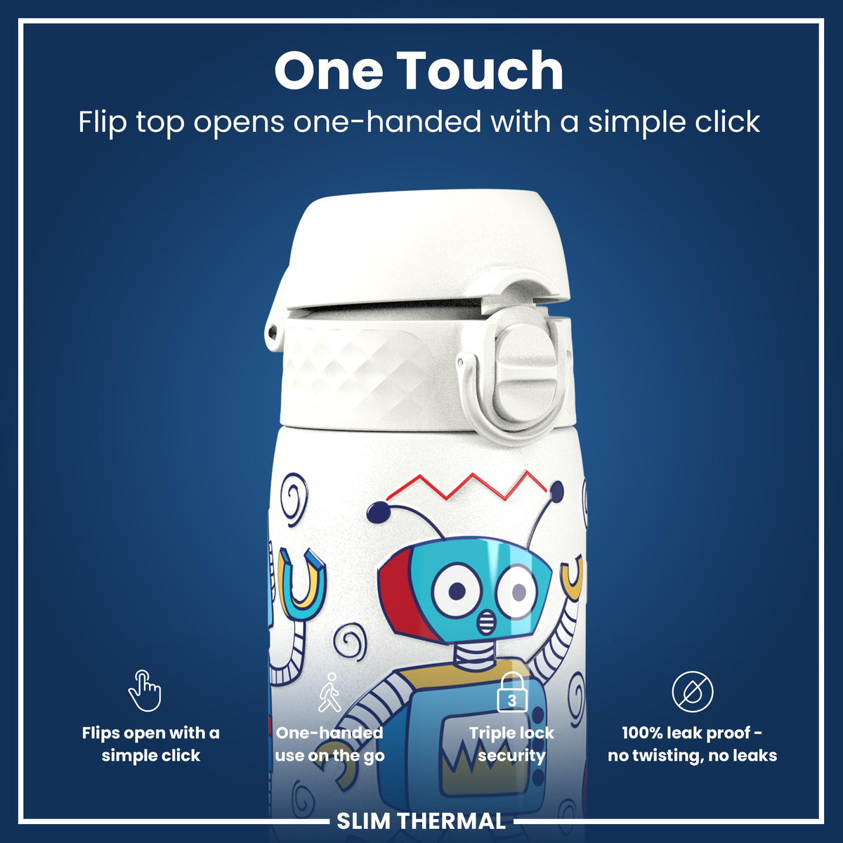 Antifugas Slim Thermal Botella de agua, Insulated Steel, Robots, 500ml (17oz) — foto adicional del producto