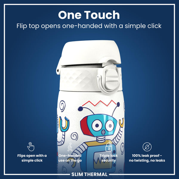 Antifugas Slim Thermal Botella de agua, Insulated Steel, Robots, 500ml (17oz) — foto adicional del producto