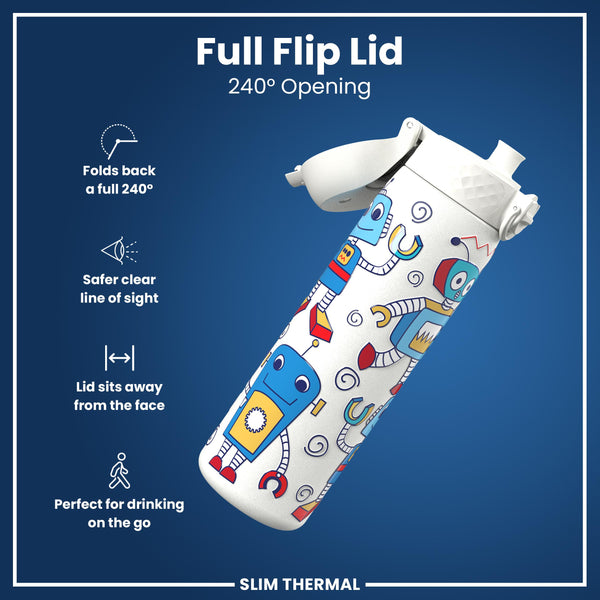 Antifugas Slim Thermal Botella de agua, Insulated Steel, Robots, 500ml (17oz) — foto adicional del producto