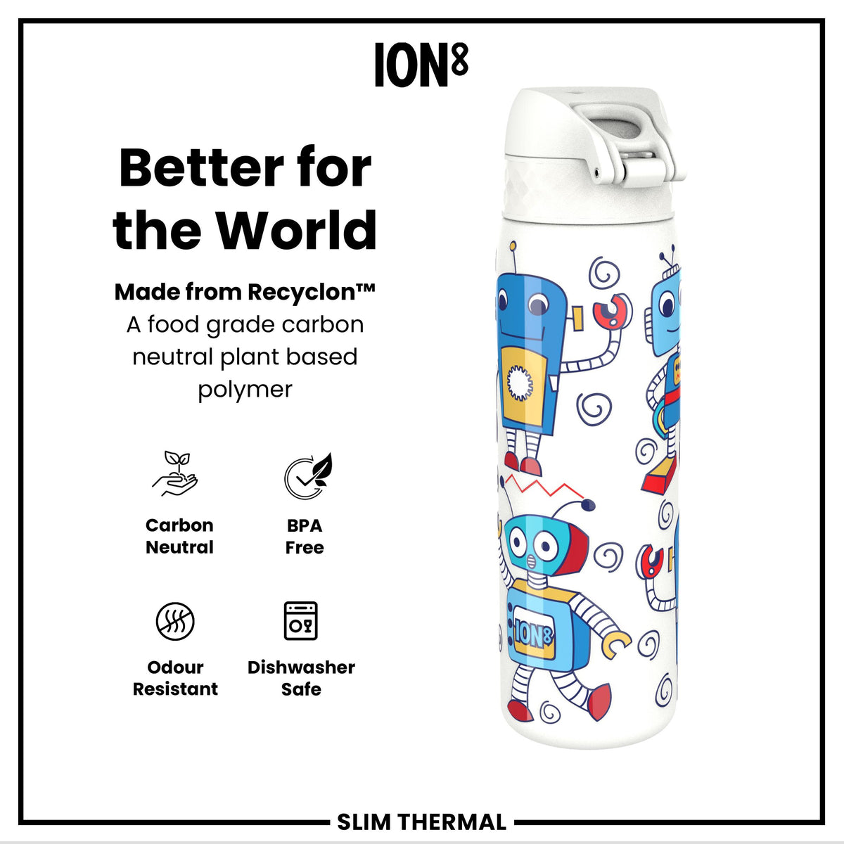 Antifugas Slim Thermal Botella de agua, Insulated Steel, Robots, 500ml (17oz) — foto adicional del producto