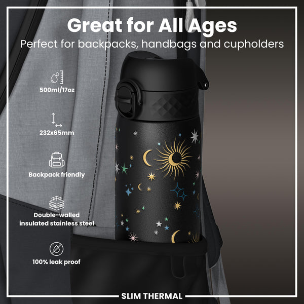 Leak Proof Slim Thermal Water Bottle, Insulated Steel, Celestial, 500ml (17oz) — additional product photo
