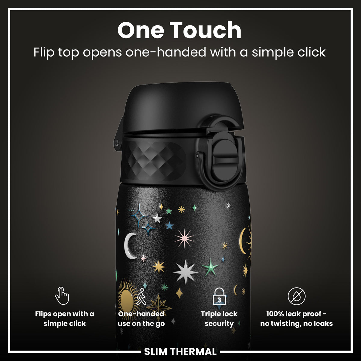 Leak Proof Slim Thermal Water Bottle, Insulated Steel, Celestial, 500ml (17oz) — additional product photo