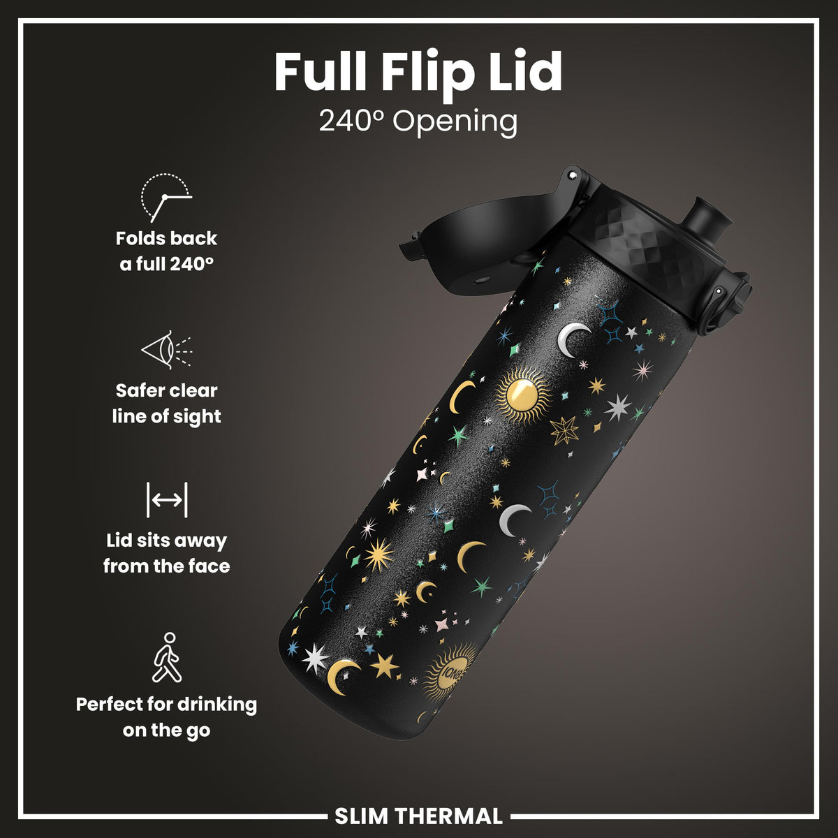 Leak Proof Slim Thermal Water Bottle, Insulated Steel, Celestial, 500ml (17oz) — additional product photo