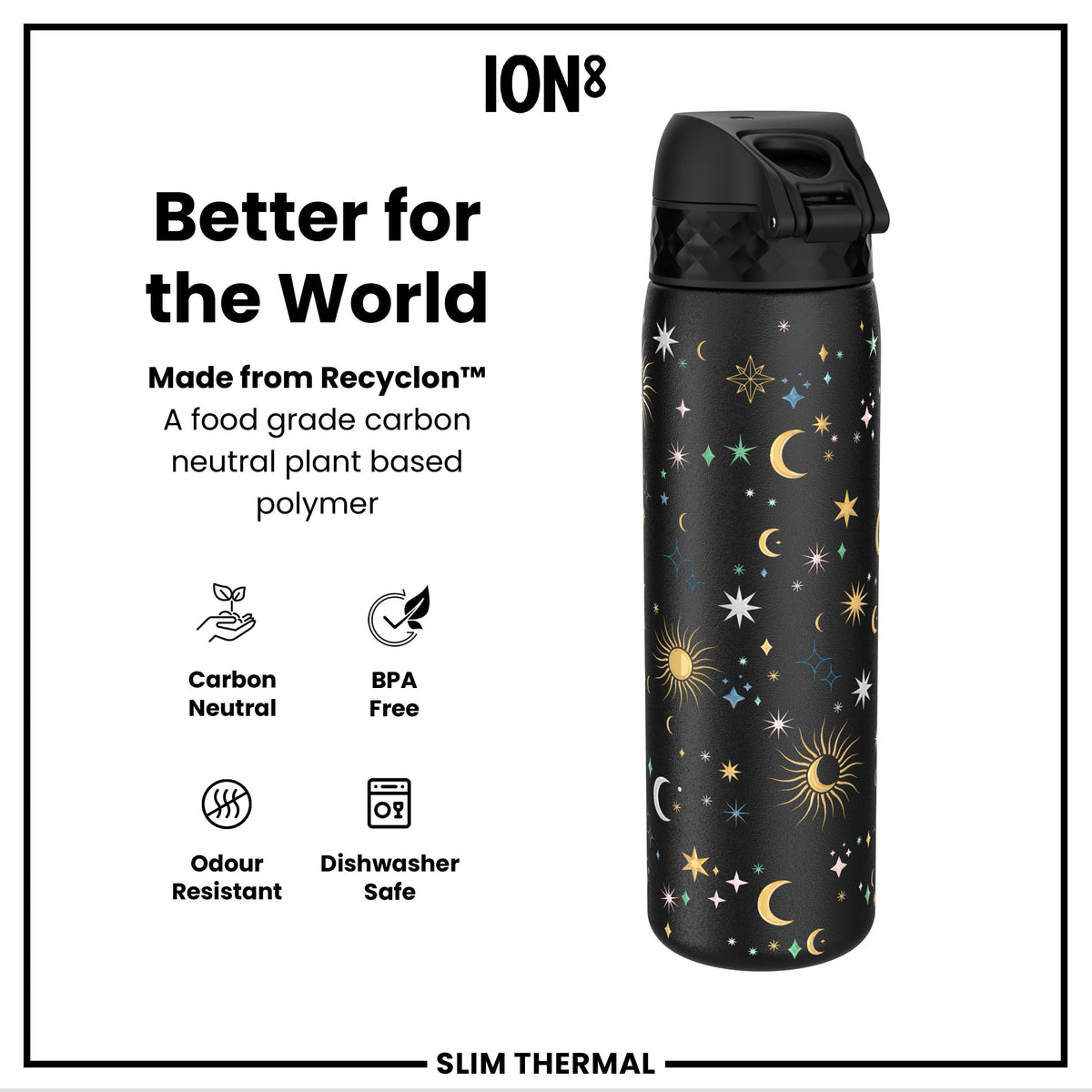 Leak Proof Slim Thermal Water Bottle, Insulated Steel, Celestial, 500ml (17oz) — additional product photo