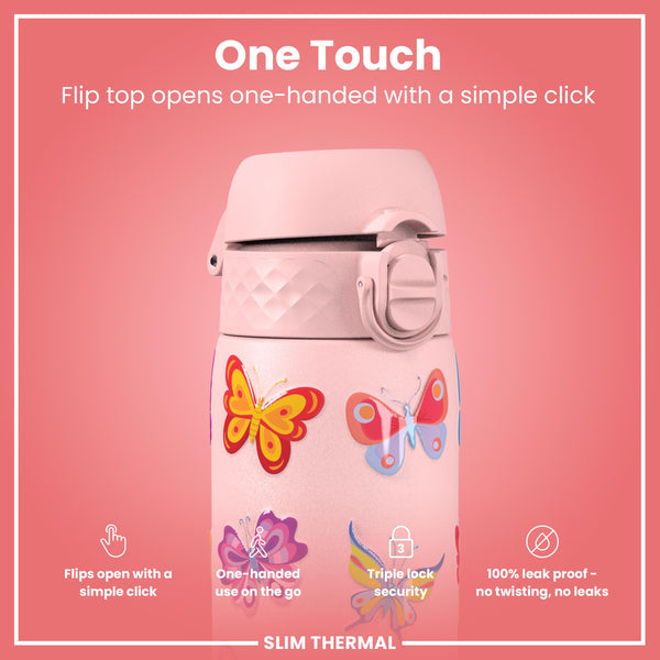 Leak Proof Slim Thermal Water Bottle, Insulated Steel, Butterfly, 500ml (17oz) — additional product photo