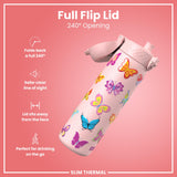 Leak Proof Slim Thermal Water Bottle, Insulated Steel, Butterfly, 500ml (17oz) — additional product photo