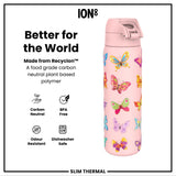 Leak Proof Slim Thermal Water Bottle, Insulated Steel, Butterfly, 500ml (17oz) — additional product photo