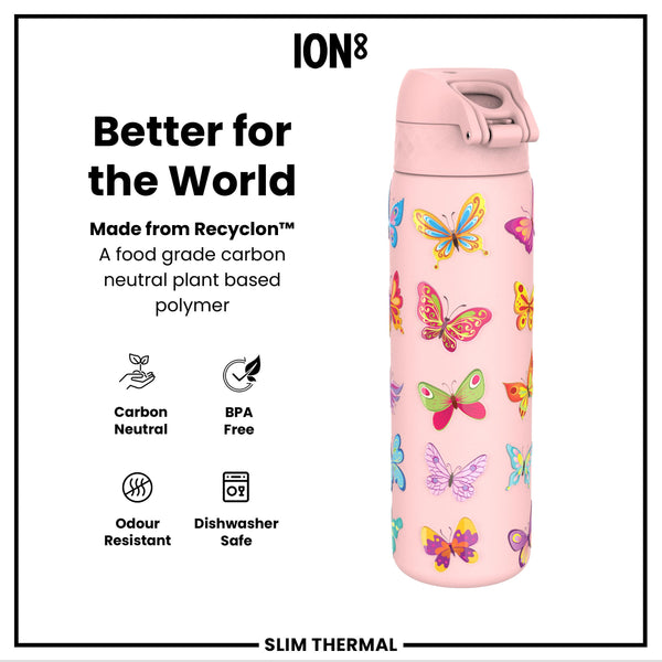 Leak Proof Slim Thermal Water Bottle, Insulated Steel, Butterfly, 500ml (17oz) — additional product photo