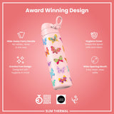 Leak Proof Slim Thermal Water Bottle, Insulated Steel, Butterfly, 500ml (17oz) — additional product photo