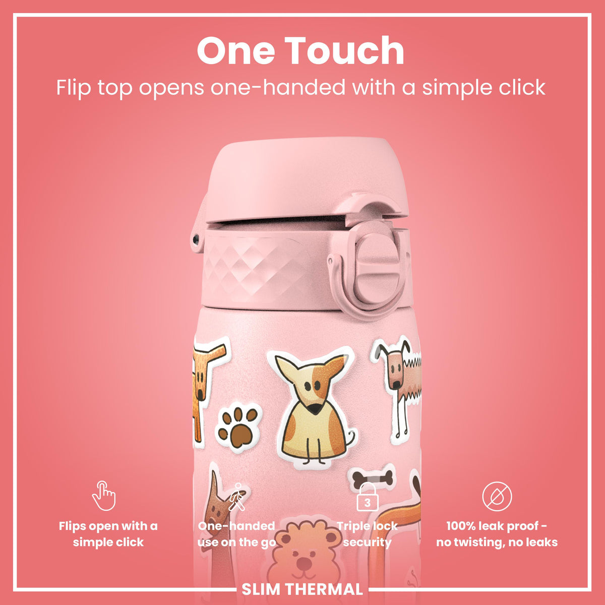 Leak Proof Slim Thermal Water Bottle, Insulated Steel, Dogs, 500ml (17oz) — additional product photo