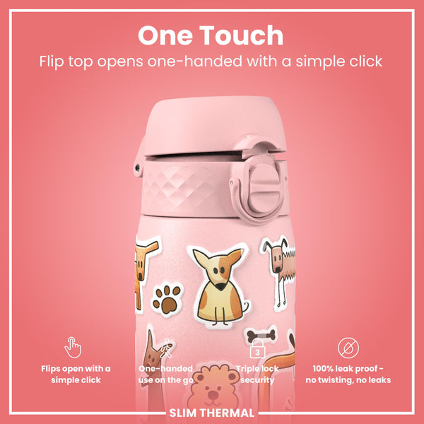 Leak Proof Slim Thermal Water Bottle, Insulated Steel, Dogs, 500ml (17oz) — additional product photo