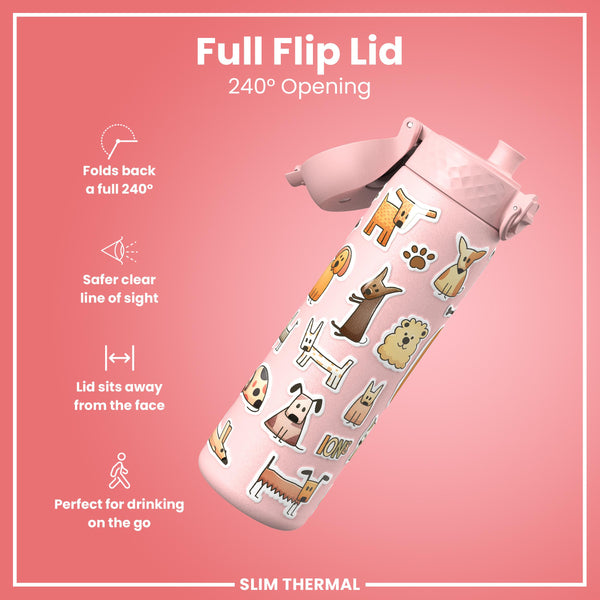 Leak Proof Slim Thermal Water Bottle, Insulated Steel, Dogs, 500ml (17oz) — additional product photo