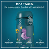Leak Proof Slim Thermal Water Bottle, Insulated Steel, Teal Dragons, 500ml (17oz)