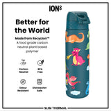 Leak Proof Slim Thermal Water Bottle, Insulated Steel, Teal Dragons, 500ml (17oz)