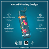 Leak Proof Slim Thermal Water Bottle, Insulated Steel, Teal Dragons, 500ml (17oz)