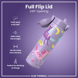 Leak Proof Slim Thermal Water Bottle, Insulated Steel, Purple Unicorns, 500ml (17oz) — additional product photo