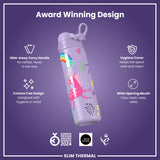 Leak Proof Slim Thermal Water Bottle, Insulated Steel, Purple Unicorns, 500ml (17oz) — additional product photo