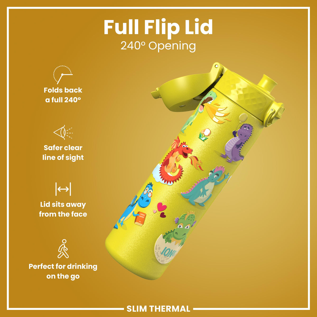 Antifugas Slim Thermal Botella de agua, Insulated Steel, Yellow Dragons, 500ml (17oz) — foto adicional del producto
