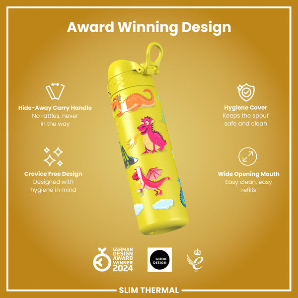 Antifugas Slim Thermal Botella de agua, Insulated Steel, Yellow Dragons, 500ml (17oz) — foto adicional del producto