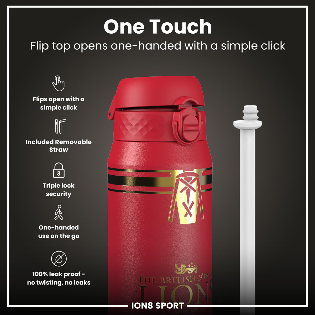 Lions X ION8 Insulated Steel Water Bottle, British & Irish Lions, Heritage, 750ml (24oz) — additional product photo