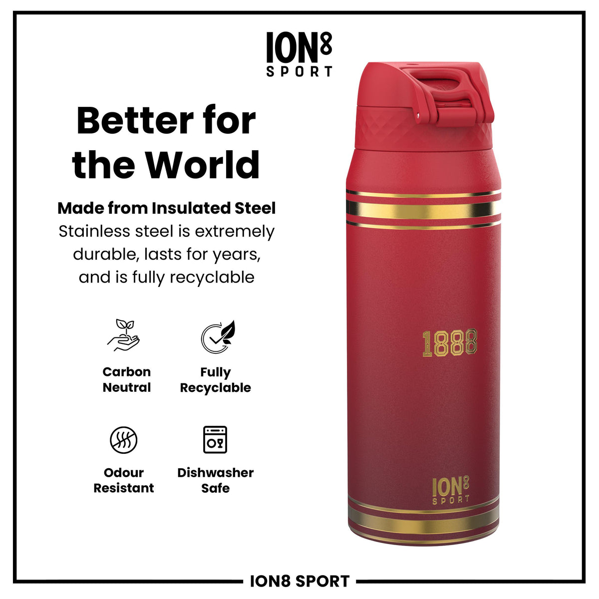 Lions X ION8 Insulated Steel Water Bottle, British & Irish Lions, Heritage, 750ml (24oz) — additional product photo