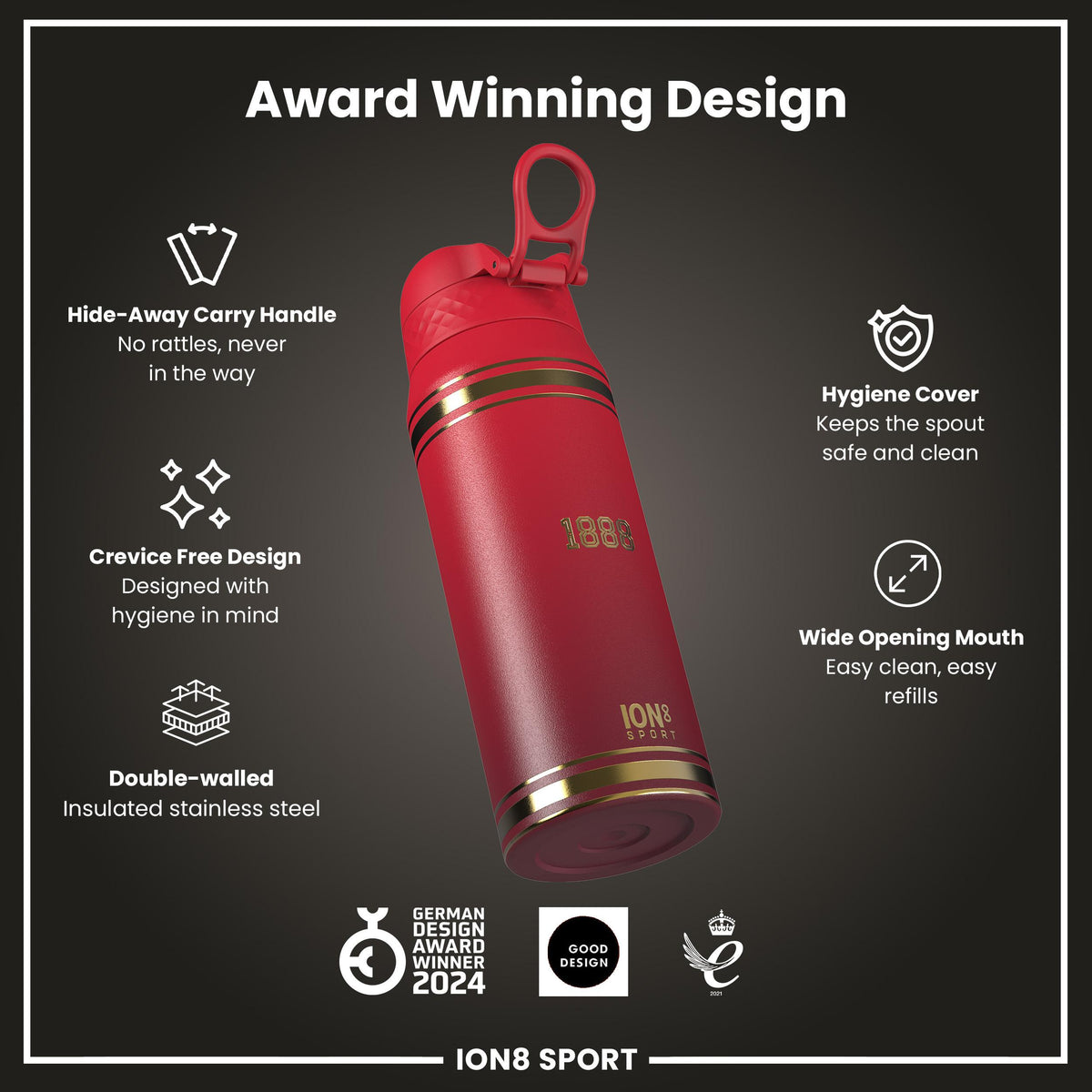 Lions X ION8 Insulated Steel Water Bottle, British & Irish Lions, Heritage, 750ml (24oz) — additional product photo