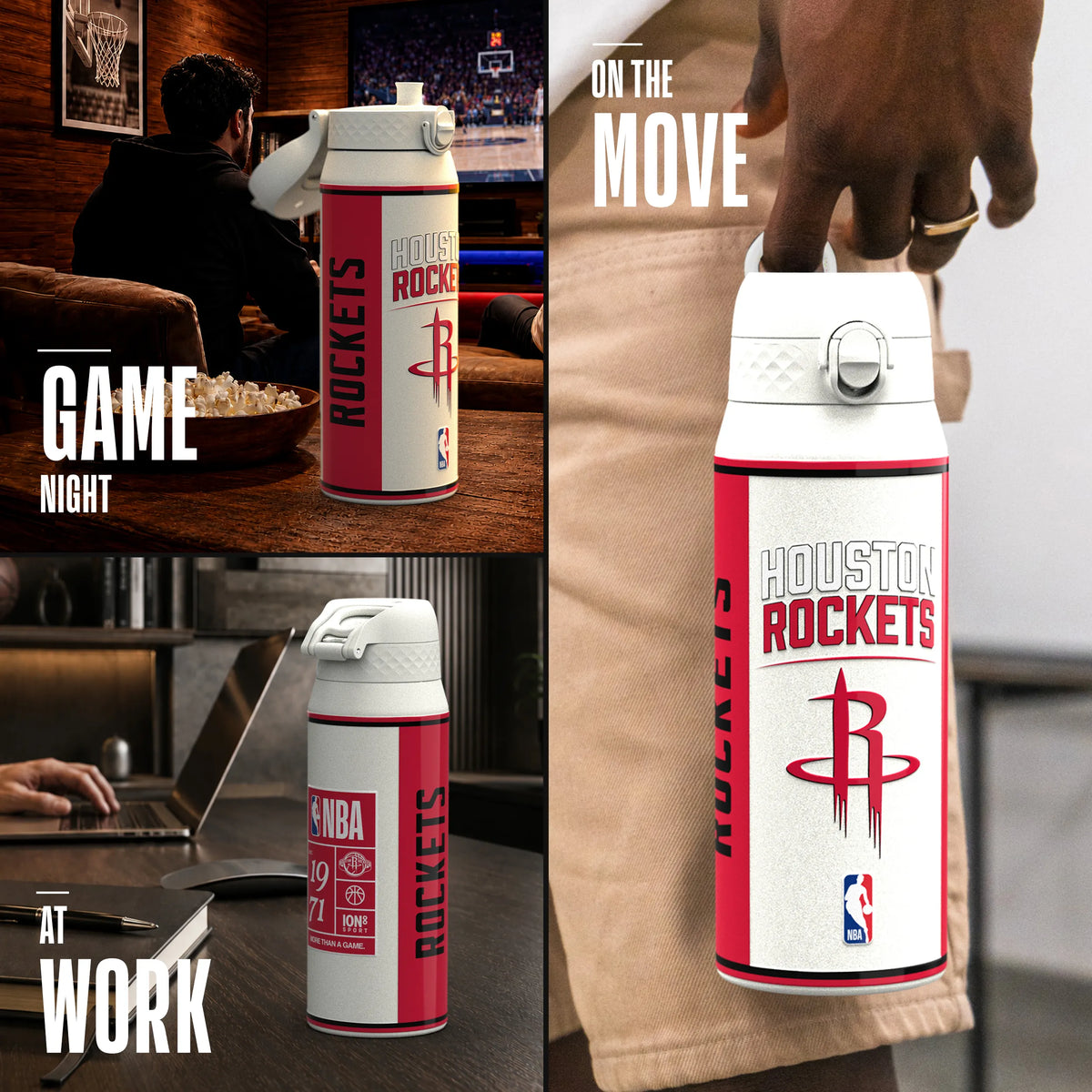 NBA x ION8, Insulated Steel Bottle, Houston Rockets, 750ml (24oz) — additional product photo