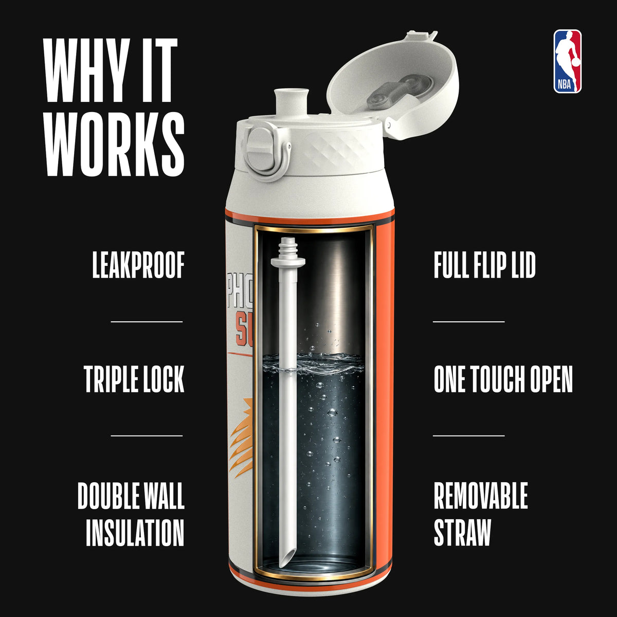 NBA x ION8, Insulated Steel Bottle, Phoenix Suns, 750ml (24oz) — foto adicional del producto