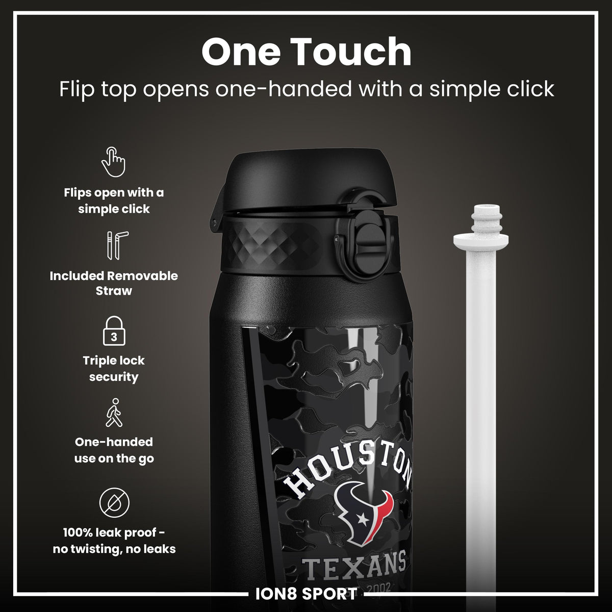 NFL x ION8 Insulated Steel Water Bottle, NFL Texans, 750ml (24oz)