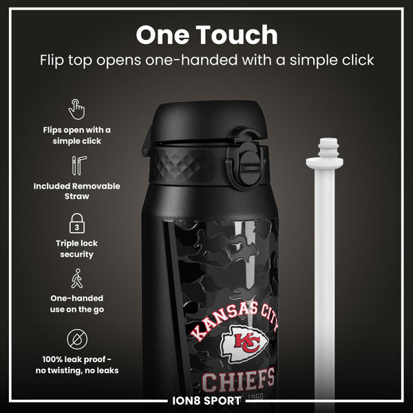 Botella de agua de acero inoxidable con aislamiento NFL x ION8, NFL Chiefs, 750 ml (24 oz)