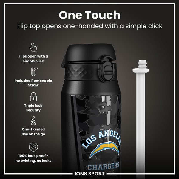 NFL x ION8 Insulated Steel Water Bottle, NFL Chargers, 750ml (24oz)
