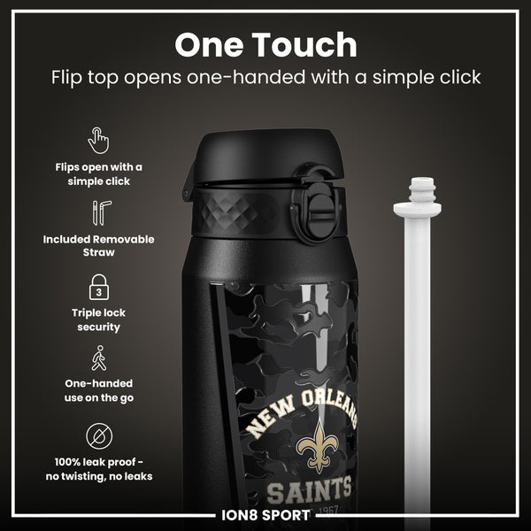 NFL x ION8 Insulated Steel Water Bottle, NFL Saints, 750ml (24oz)