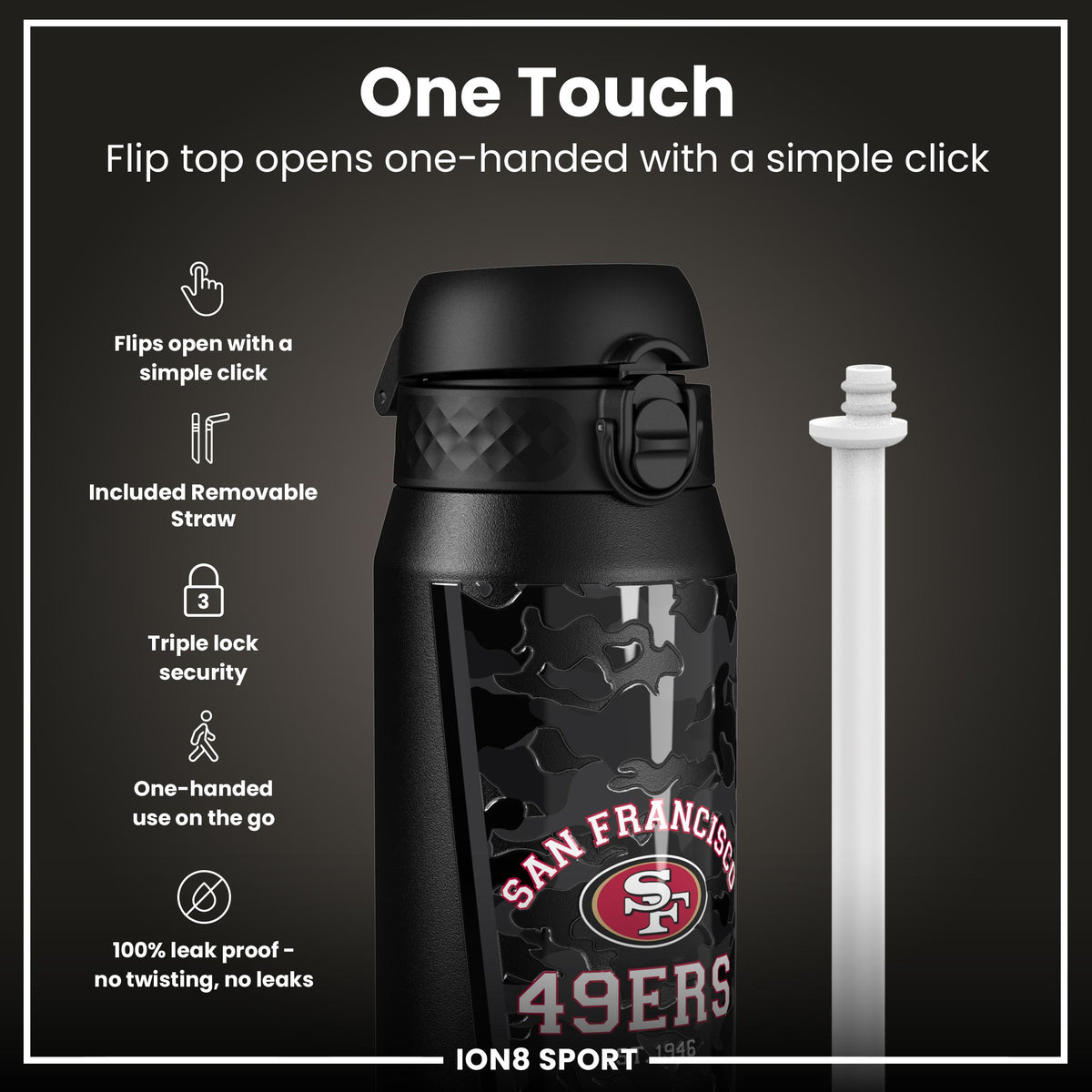 Botella de agua de acero inoxidable con aislamiento NFL x ION8, NFL 49ers, 750 ml (24 oz)